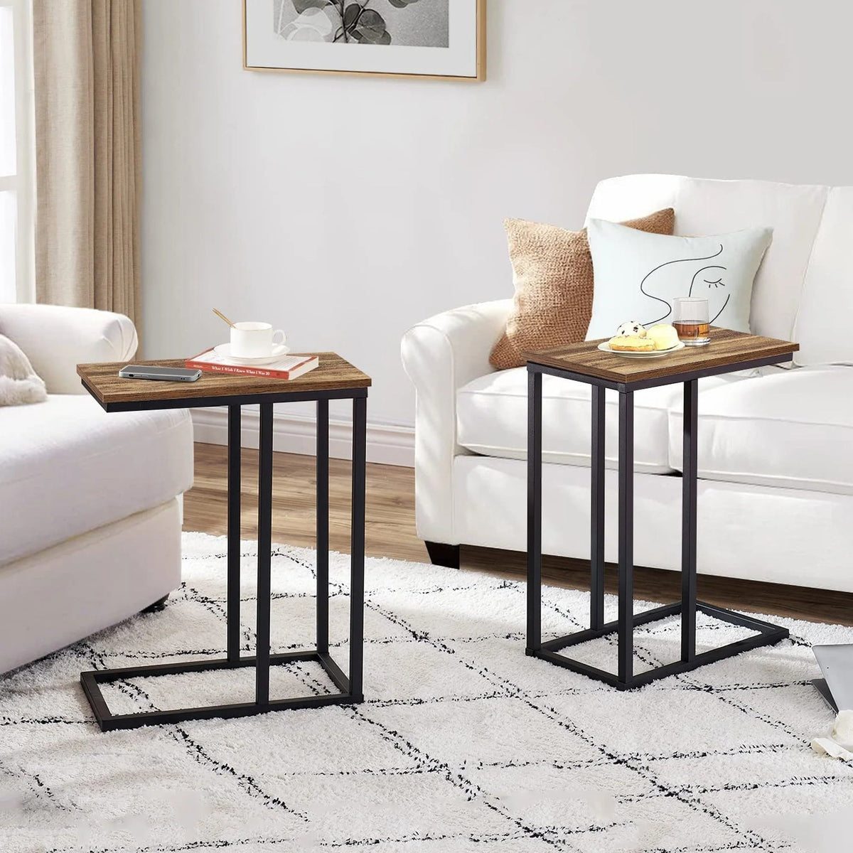 C-Shaped Sofa Side Tables, Set of 2, 11" D x 19" W x 24" H