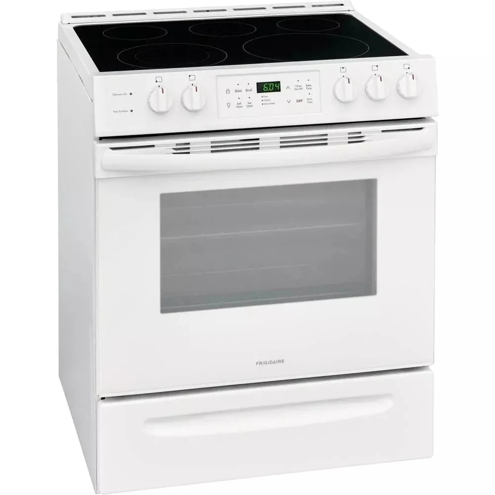 30 in. 5.0 Cu. Ft. Single Oven Electric Range, White With NVS Black Glass