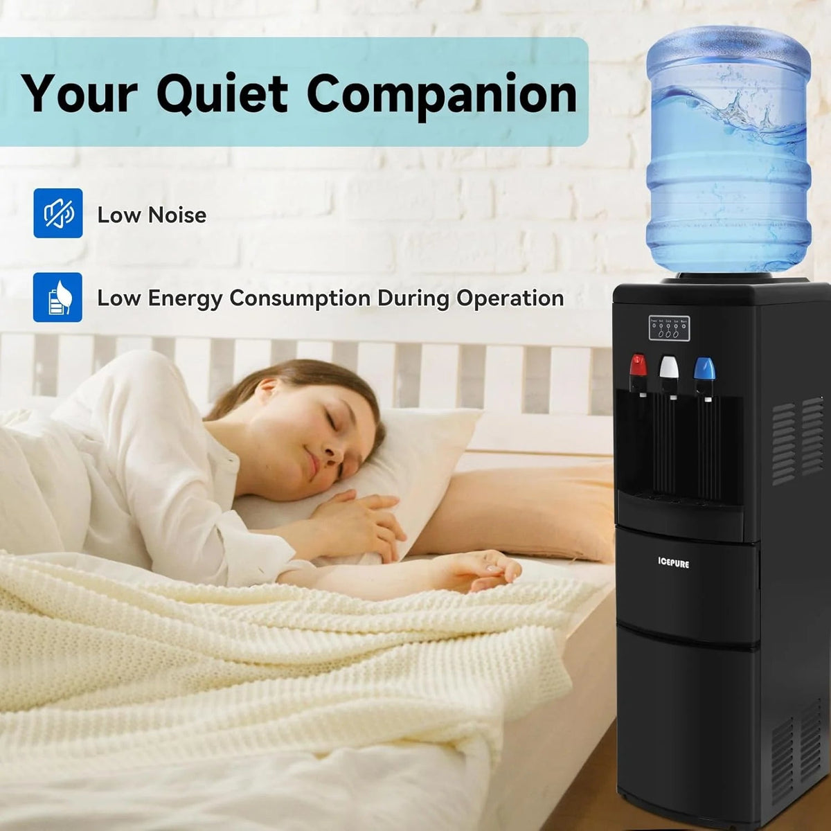 3-in-1 Hot and Cold Water Cooler With Built-In Ice Maker, Top Loading, Black - 3-5 Gallon Bottles