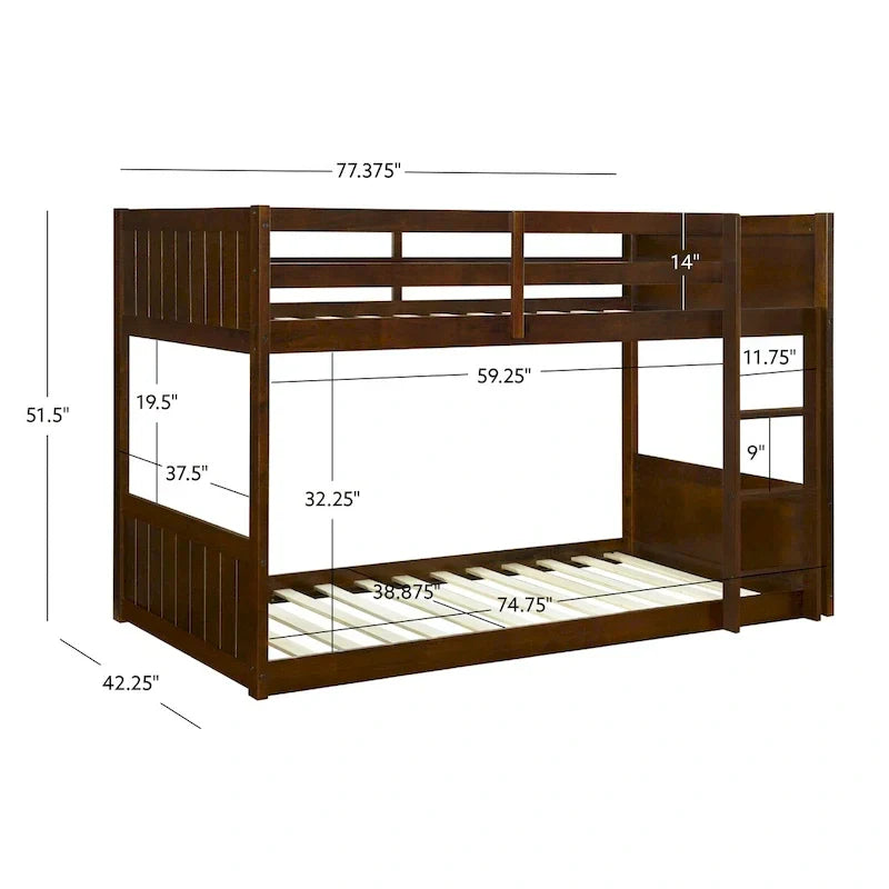 Delphia Twin Over Twin Low Profile Bunk Bed - 77.33 L x 42.25 D x 51.5 H