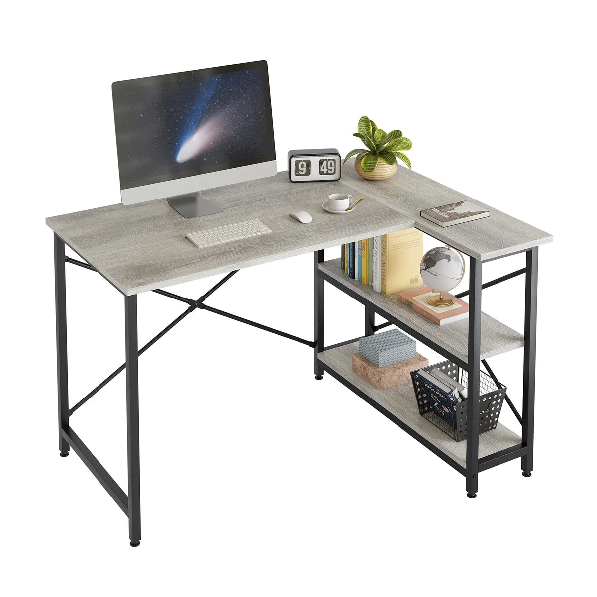 Small L-Shaped Computer Desk With Reversible Storage Shelves - 55-Inch / 47-Inch
