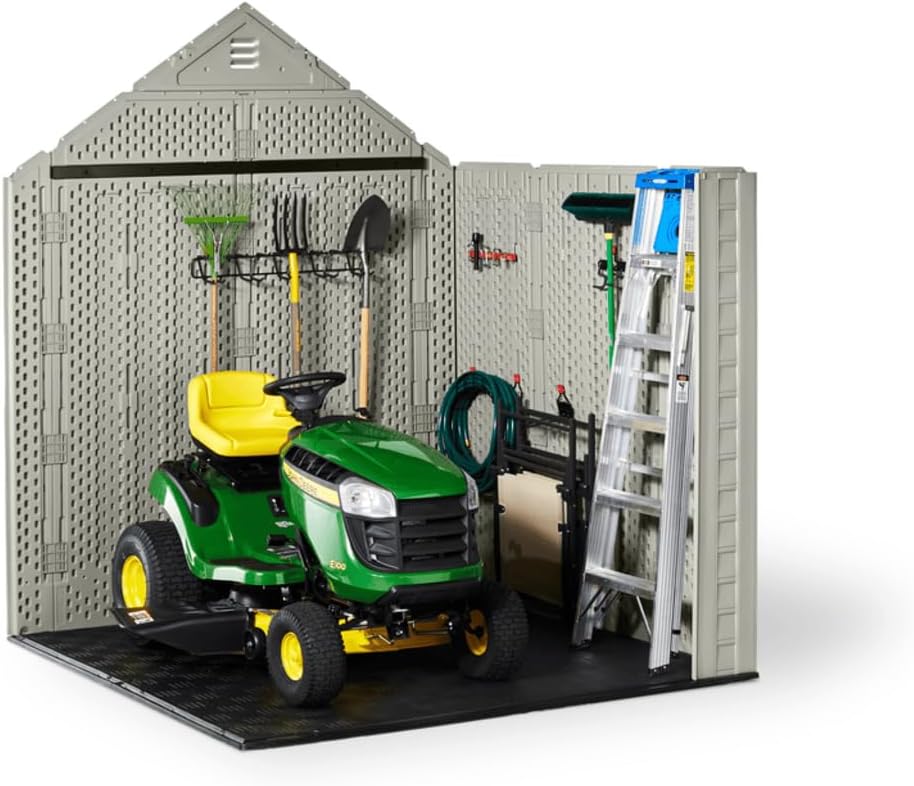 Rubbermaid Resin Outdoor Storage Shed With Floor, 7x7 ft, Gray