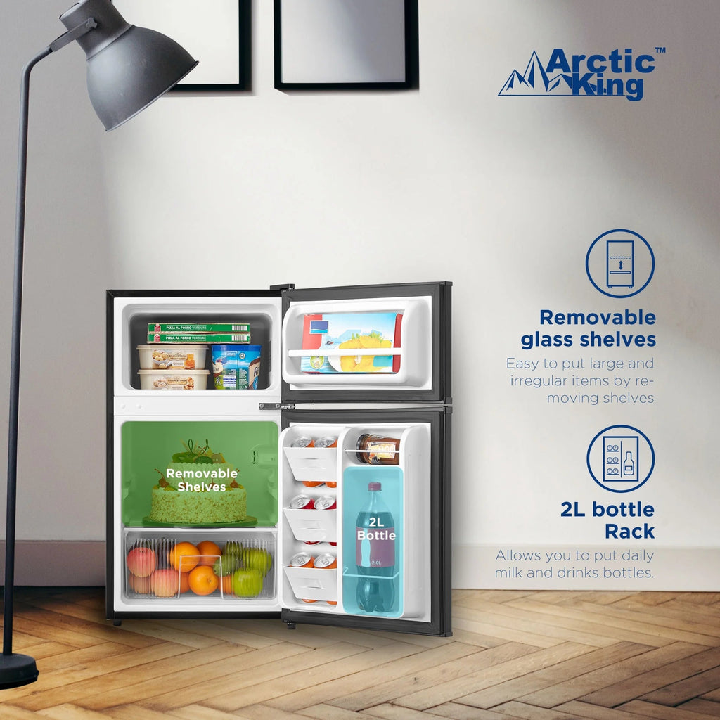 Arctic King Two-Door Mini Fridge With Freezer, 3.2 Cu ft, 18.5 in x 19.4 in x 33.3 in, Stainless Steel - E-Star