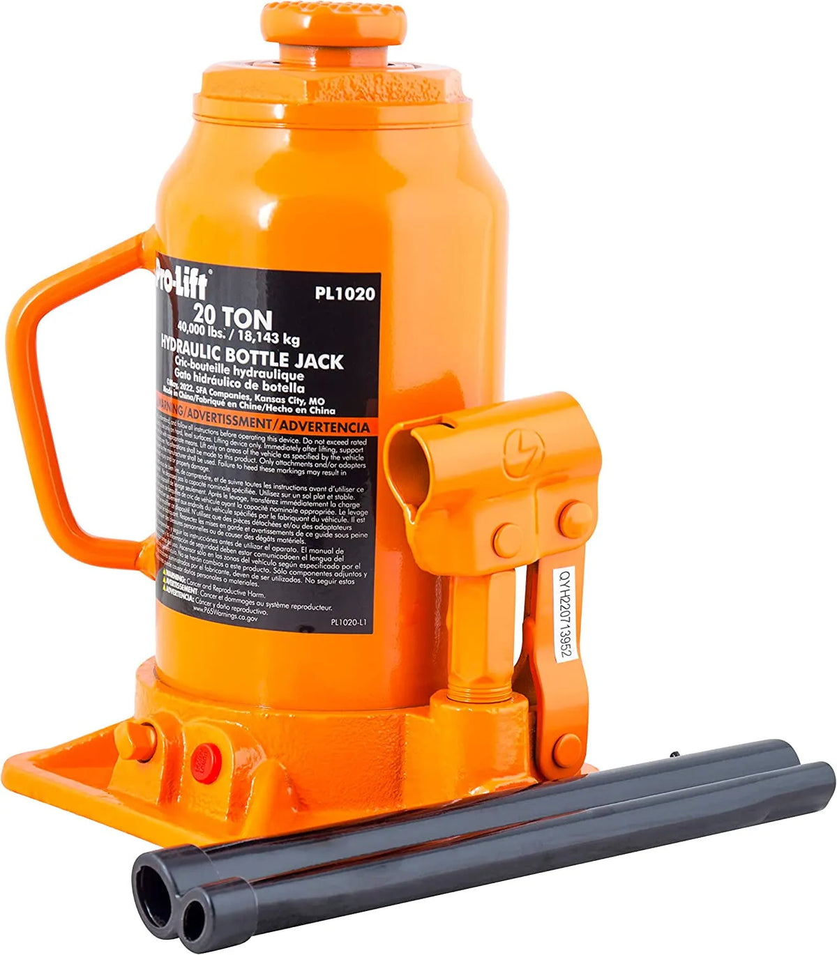 Pro-Lift 20 Ton Hydraulic Bottle Jack With Pump Handle - PL1020
