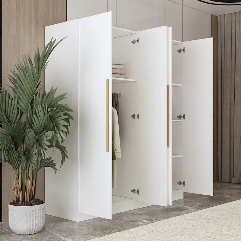 FUFU&GAGA Freestanding Solid Wood Wardrobe Closet With Storage Shelves