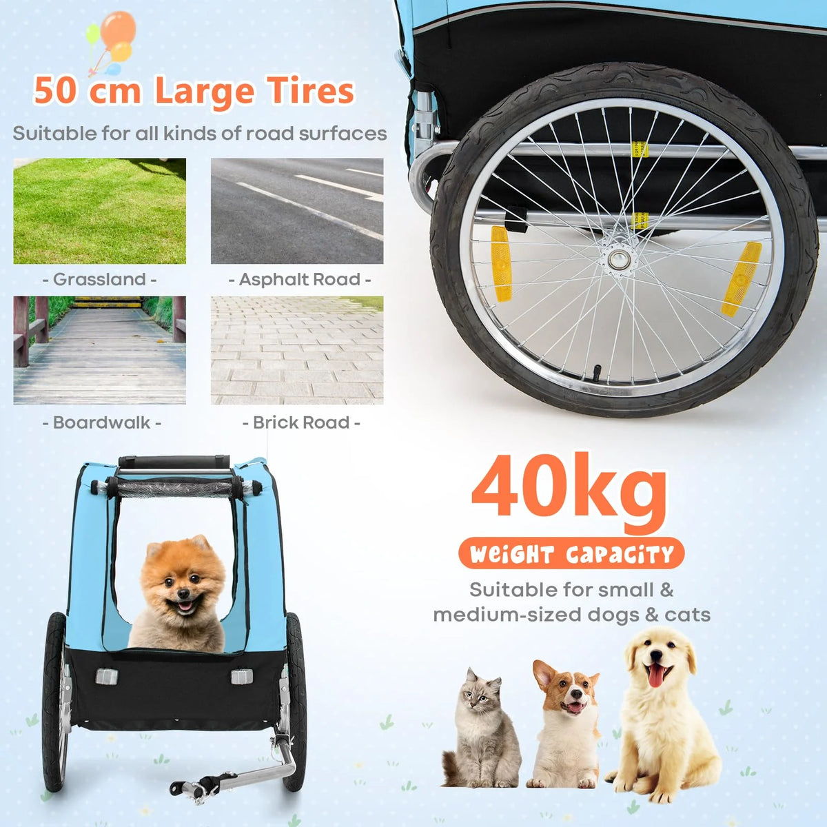 Pet Bicycle Trailer For Small And Medium-Sized Dogs And Cats, 40kg Capacity