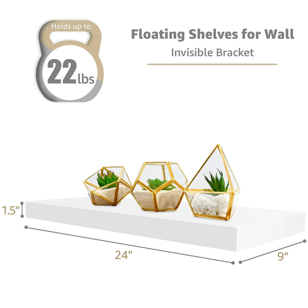 Floating Engineered Wood Wall Shelves, Set Of 3, 23.75 in x 9.25 in