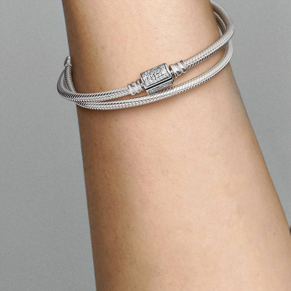 Pandora Moments Double Wrap Barrel Clasp Snake Chain Bracelet/Necklace