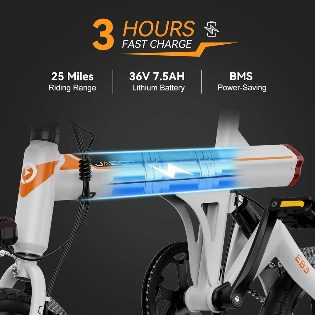 Jasion 14 Inch Folding Electric Bike, 21 Mph, 500W Peak Motor, 270Wh Battery - EB3