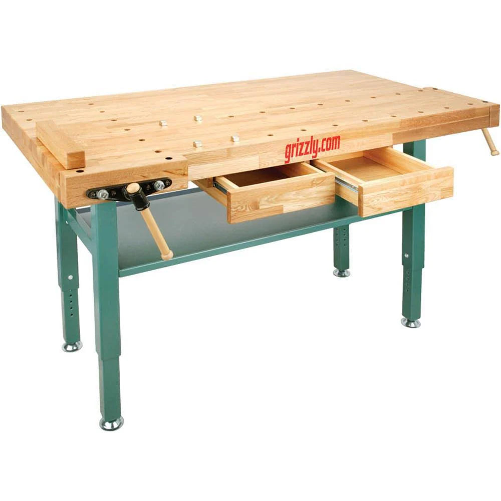 Grizzly Industrial Heavy-Duty Oak Workbench With Steel Legs, 60 x 30 - T10157