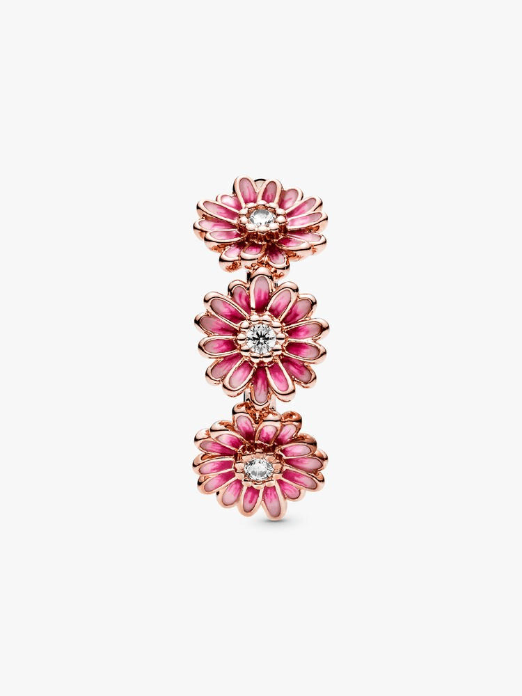 Pink Daisy Flower Trio Ring