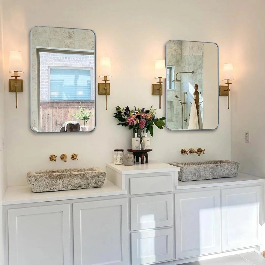 Framed Wall Vanity Mirror With Rounded Corners, 1 Piece