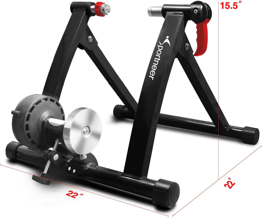Sportneer Magnetic Bike Trainer Stand, Black, 6 Resistance Settings - 22 x 18 x 6 in