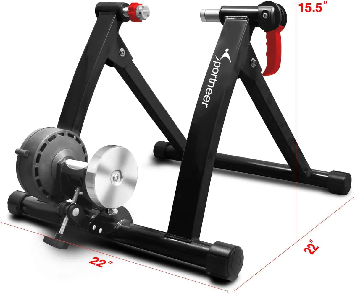 Sportneer Magnetic Bike Trainer Stand, Black, 6 Resistance Settings - 22 x 18 x 6 in