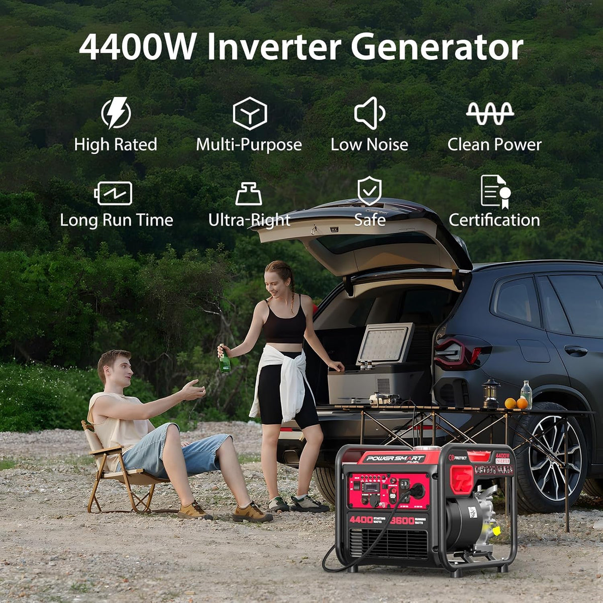 PowerSmart Gas Powered Portable Inverter Generator 4400W Starting / 3600W Rated
