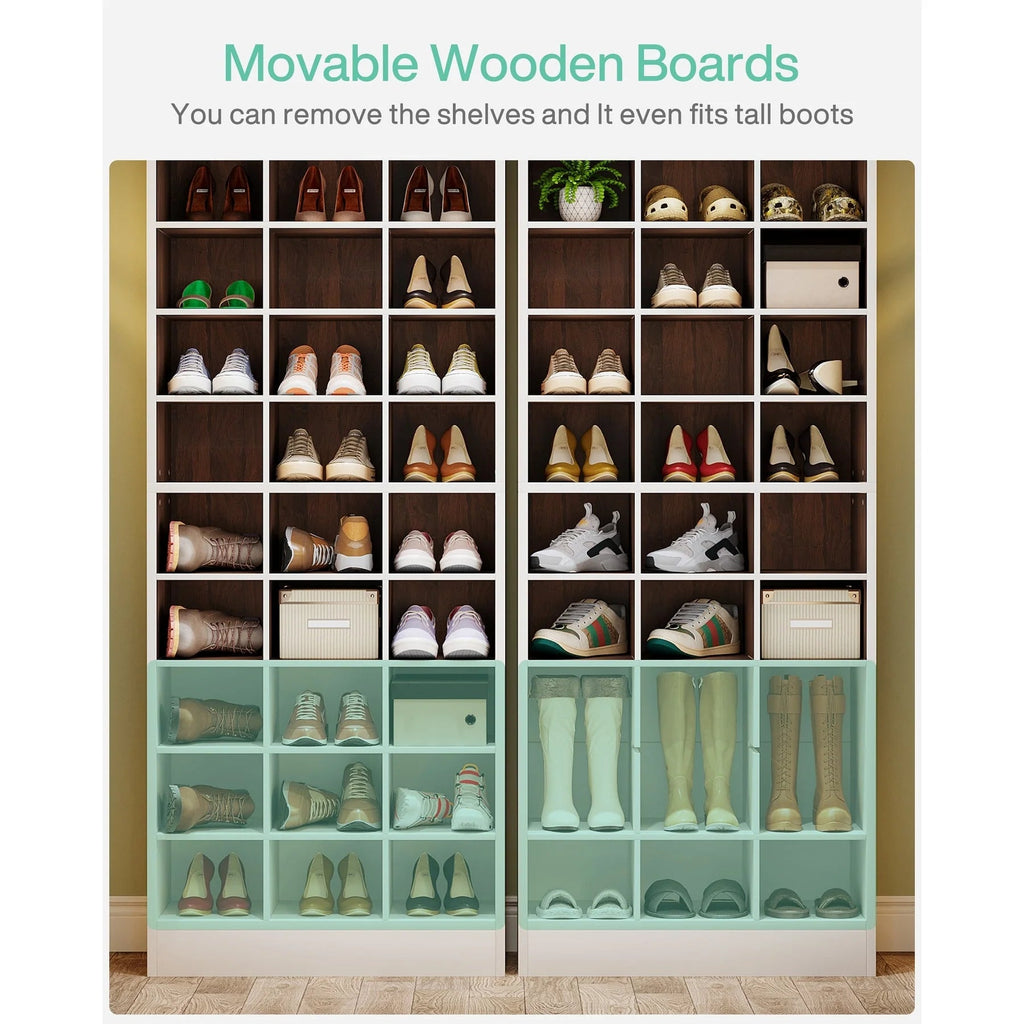 10-Tier Tall Shoe Cabinet, 30-Pair White Engineered Wood Shoe Storage Rack