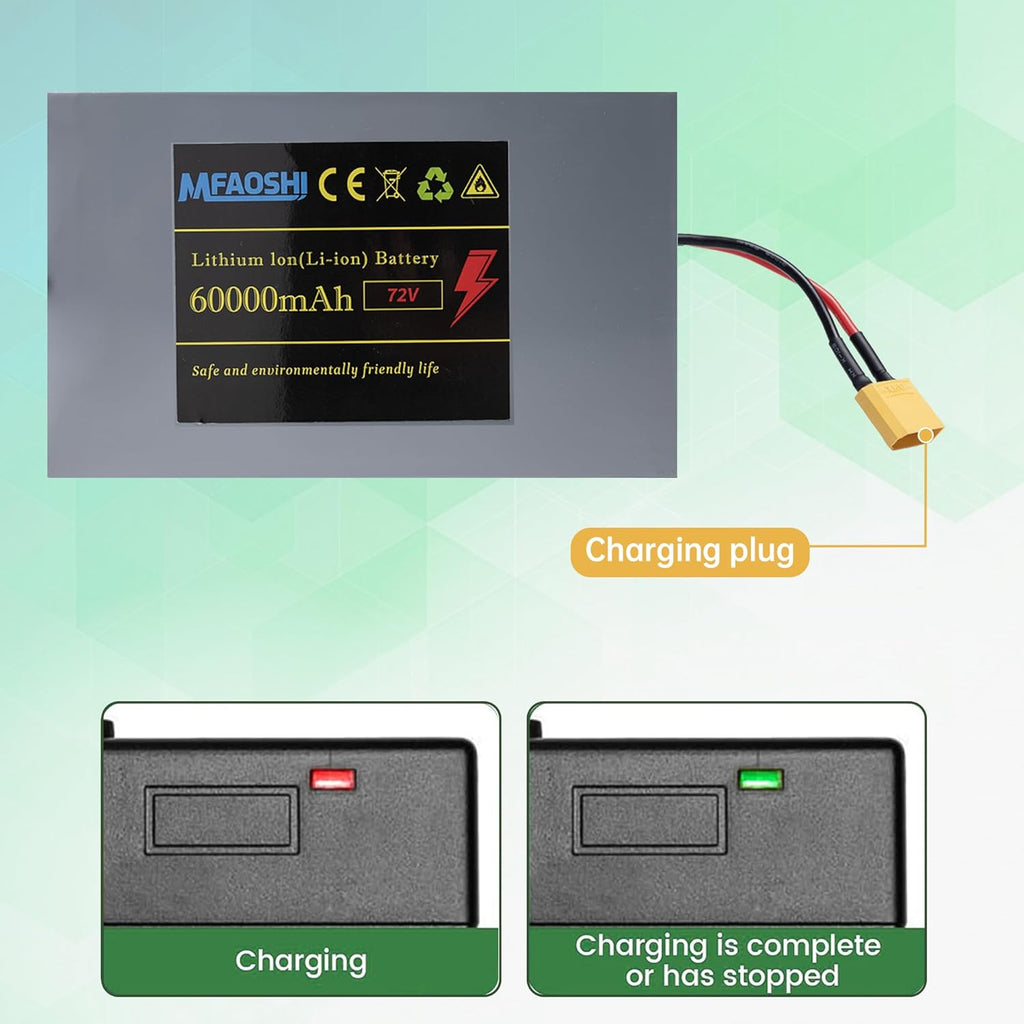 72V 60Ah Lithium E-Bike Battery With LED Battery Level Indicator And XT90 Connector