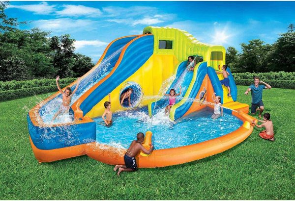 BANZAI Inflatable Aqua Splash Park With 2 Slides, 262 x 212 x 118 Inches - Pipeline Twist