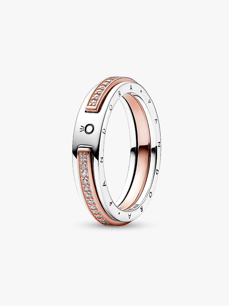 Pandora Signature Two-tone Logo & Pavé Ring