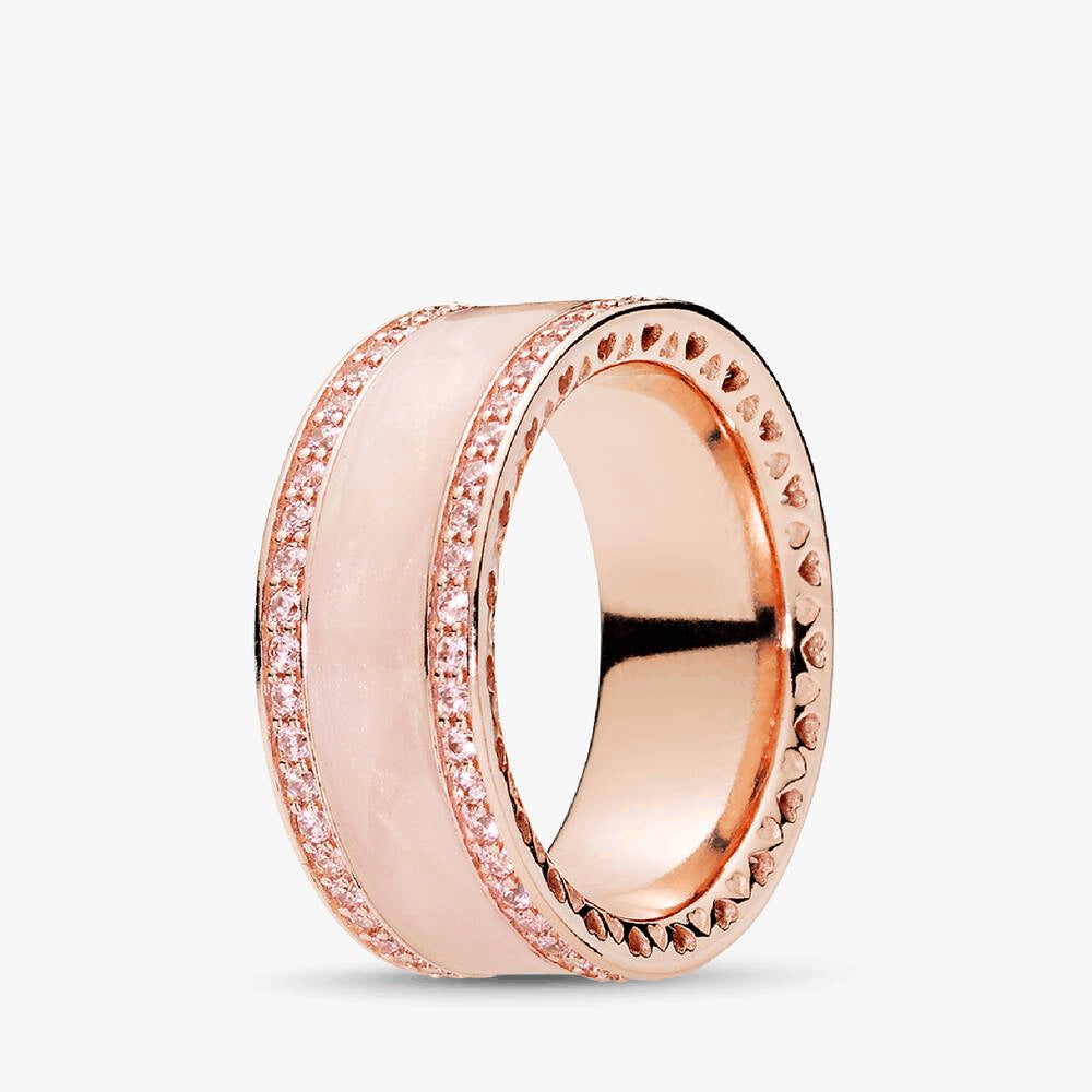 FINAL SALE - Hearts of PANDORA Ring, PANDORA Rose™, Cream Enamel & Clear CZ