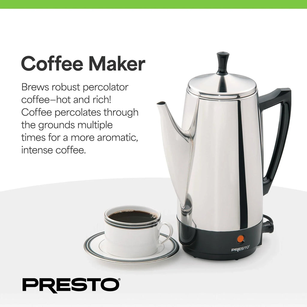 Presto Stainless Steel Percolator Coffee Maker, 2 to 12 Cups, Silver