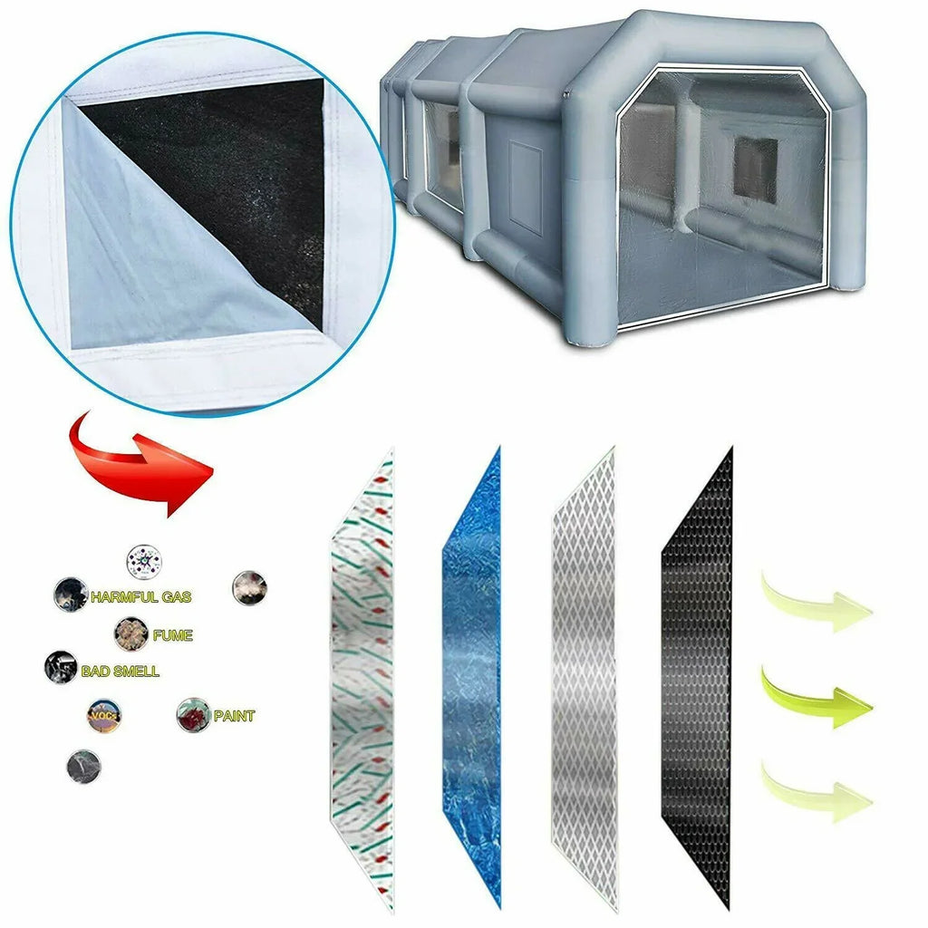 Inflatable Automotive Spray Booth Paint Tent, 26 ft x 15 ft x 10 ft - Gray