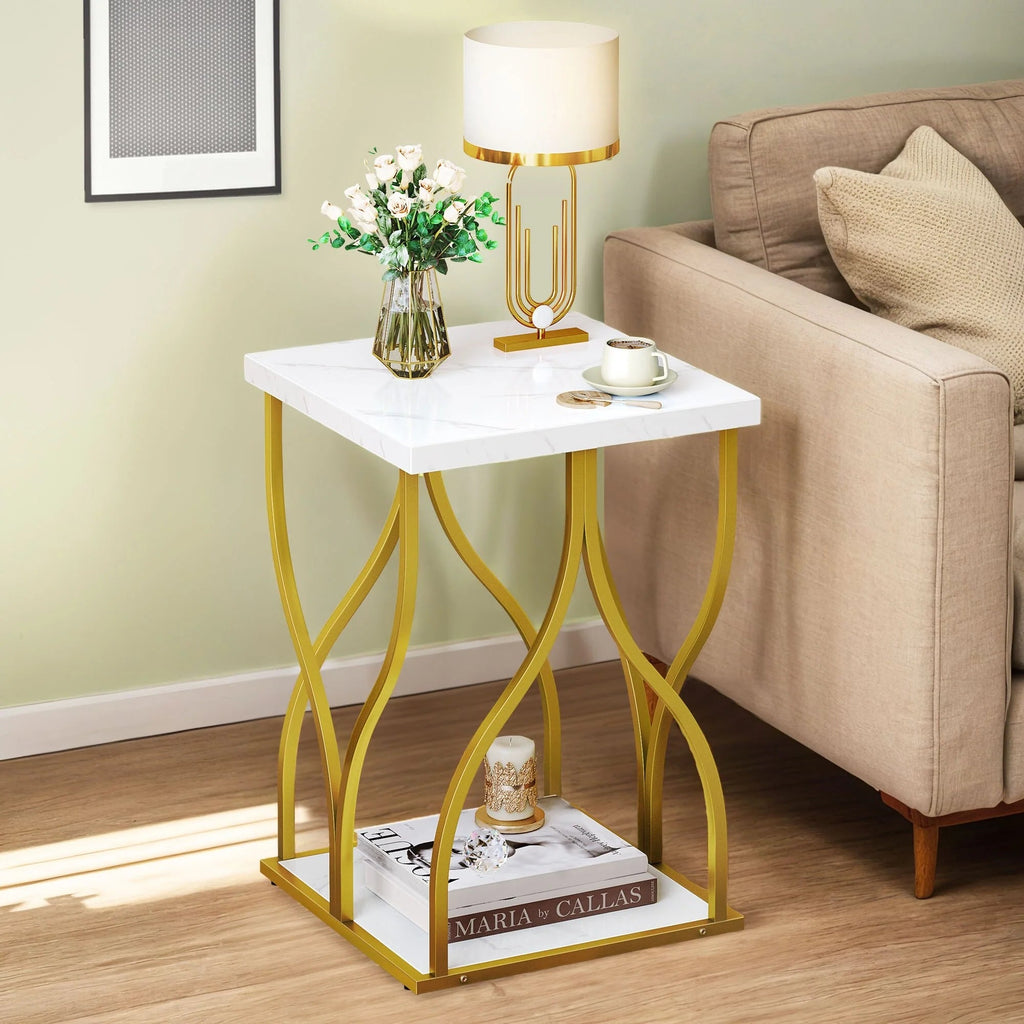 Console Table With Faux Marble MDF Top And Gold Metal Frame
