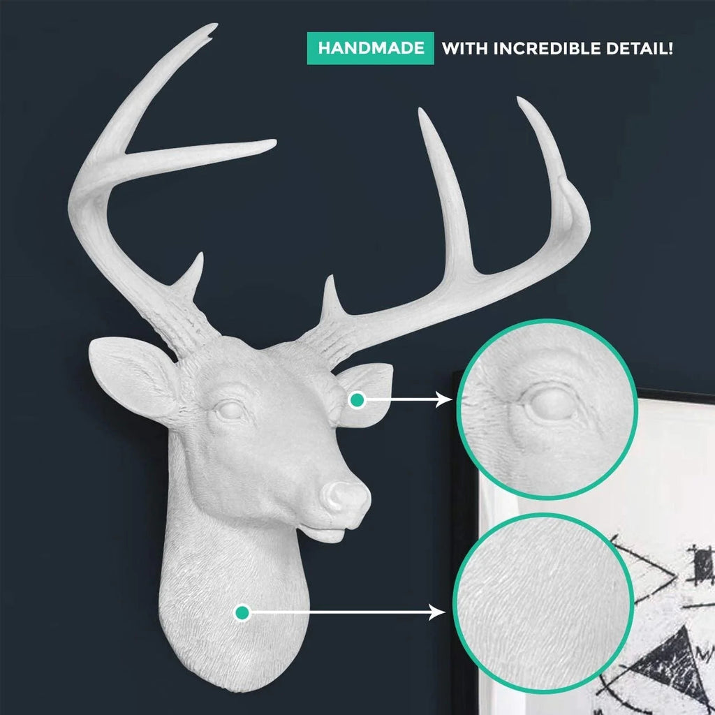 White Resin Deer Head Wall Decor With Antlers - Mini / Large