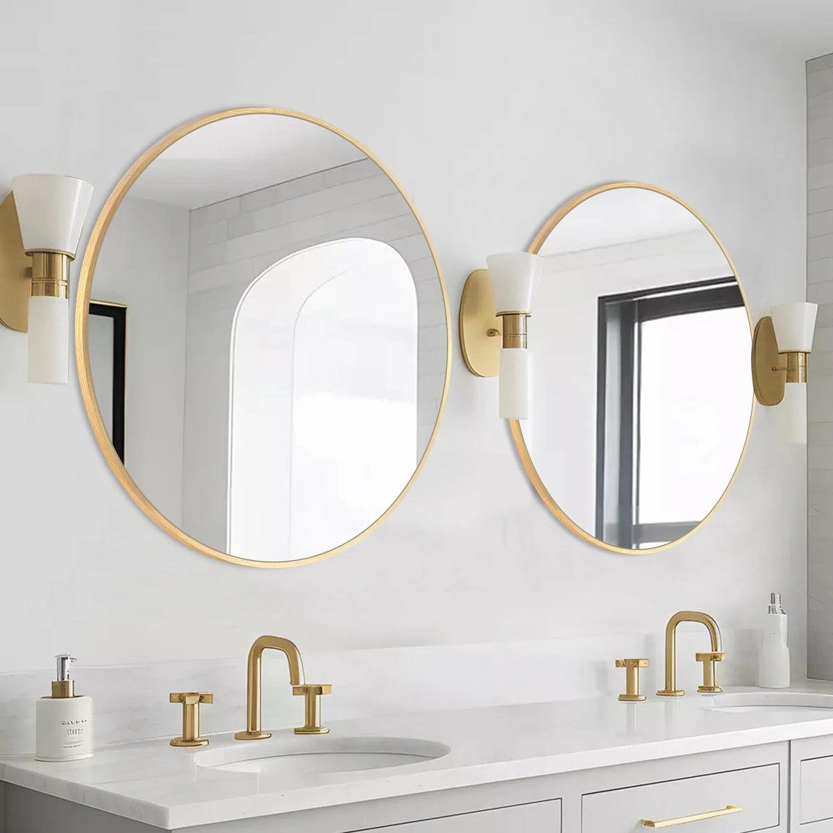 Round Bathroom Vanity Mirror, 24x24 / 36x36, Black, Brushed Gold or Silver