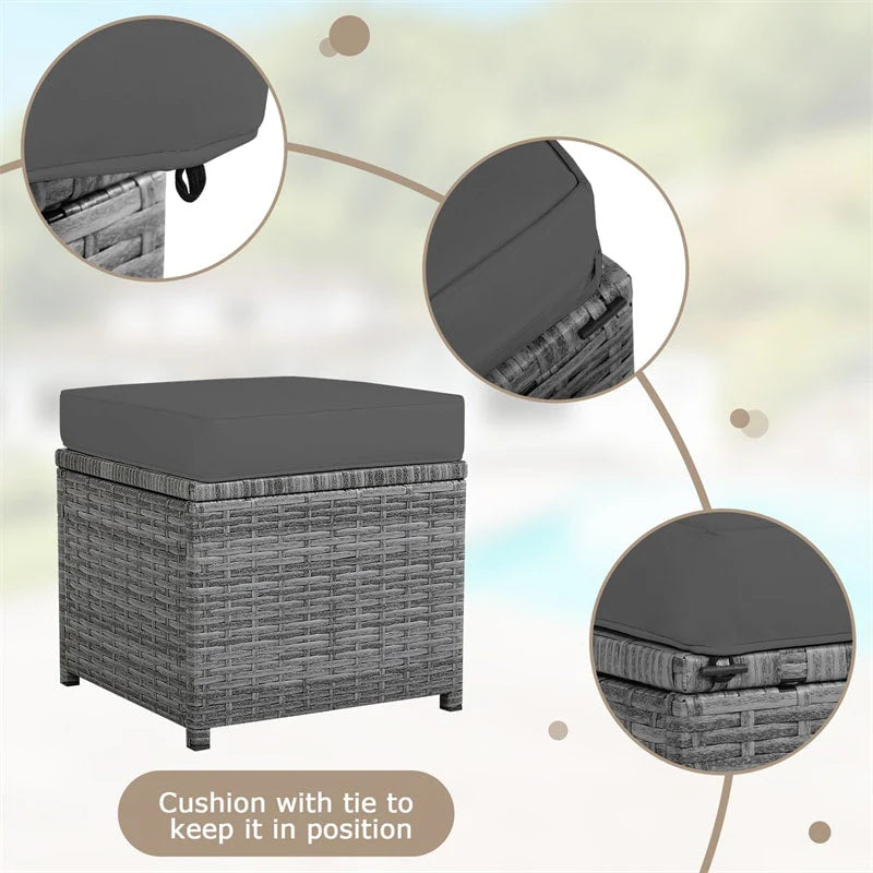 7-Piece Rattan Patio Dining Set With 3 Corner Chairs, 3 Ottomans And Table