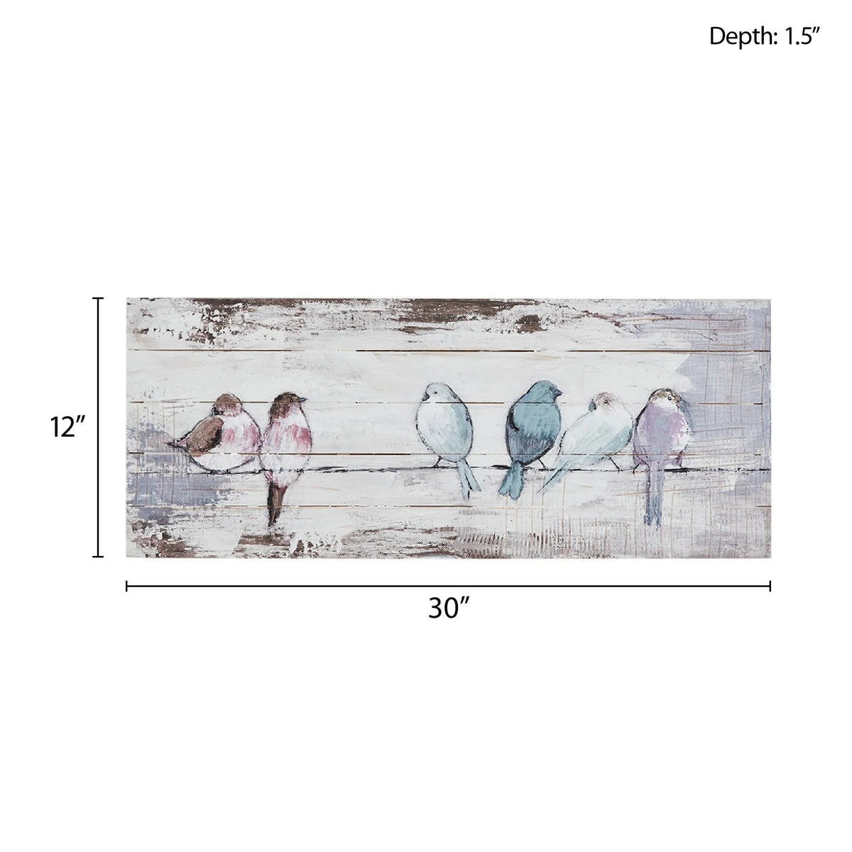 Hand-Painted Perched Birds Wood Plank Wall Decor, Reclaimed Gray, 30in W x 12in H x 1.5in D