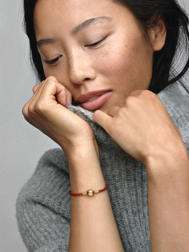 Pandora Moments Red Woven Leather Bracelet