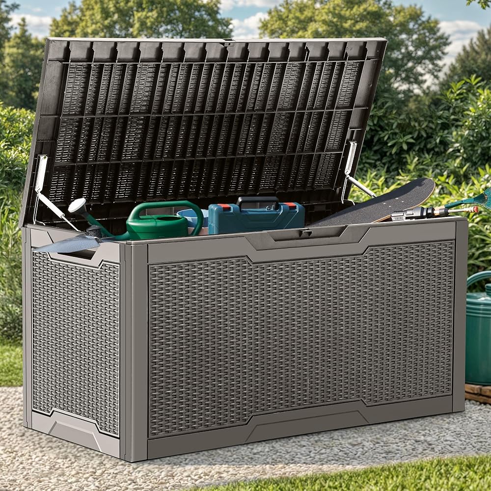 YITAHOME 100-Gallon Weatherproof Outdoor Resin Storage Bin - Taupe