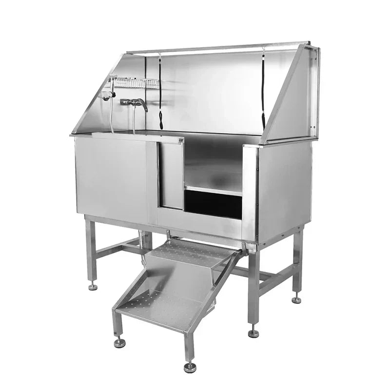 Stainless Steel Dog Grooming Tub With Ramp, Faucet And Sprayer - 50 inch Pet Wash Station