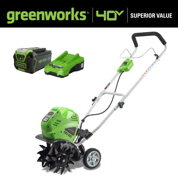 Greenworks 40V 10-Inch Cordless Cultivator/Tiller With 40 Ah Battery And Charger - 27062