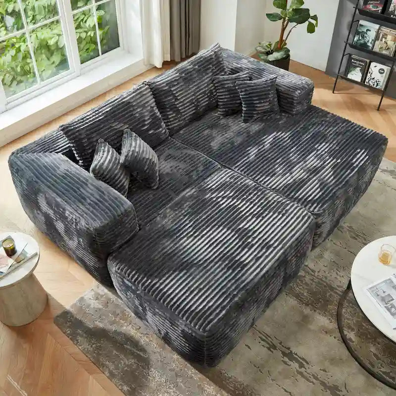 HOOOWOOO Plush L-Shaped Sectional Sofa With Removable Ottoman, 3-Piece, 80L x 69.3W x 35.4H x 59D