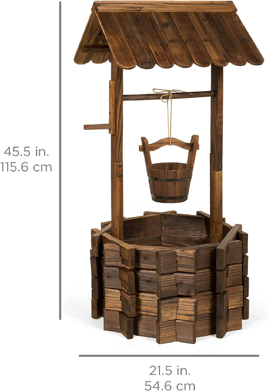 Best Choice Products Rustic Wooden Wishing Well Planter With Hanging Bucket - 21.5 x 21.5 x 45.5 in