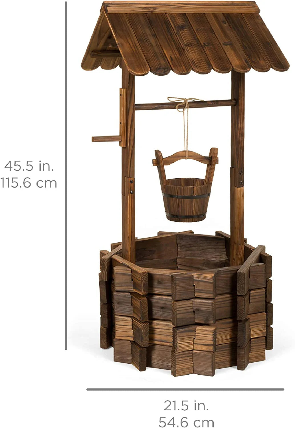 Best Choice Products Rustic Wooden Wishing Well Planter With Hanging Bucket - 21.5 x 21.5 x 45.5 in