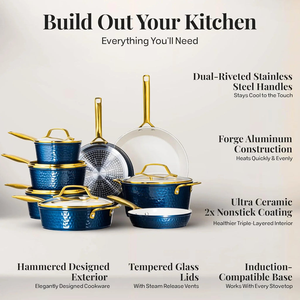 Gotham Steel Hammered 20 Pc Ceramic Nonstick Cookware Set, Copper