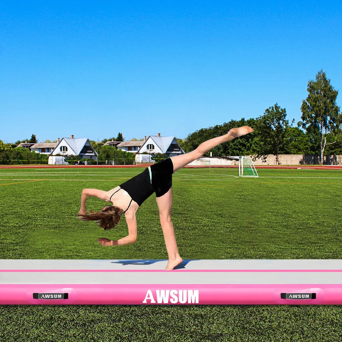 AWSUM Inflatable Air Gymnastics Training Mat, 10 ft, 13 ft, 16 ft, 4 inches Thick - With Electric Pump