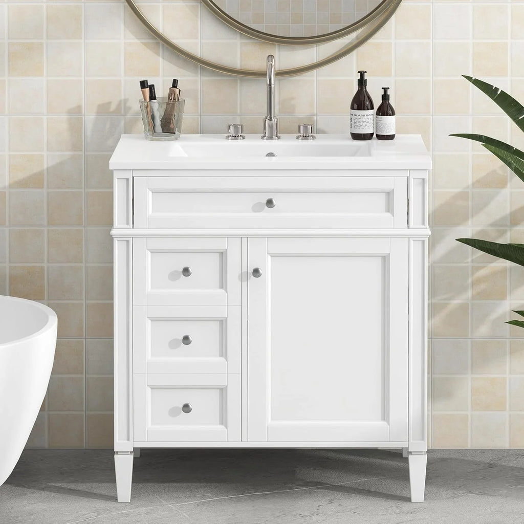 36 Inch Black Bathroom Vanity With Single Sink, 2 Drawers, Solid Wood Frame