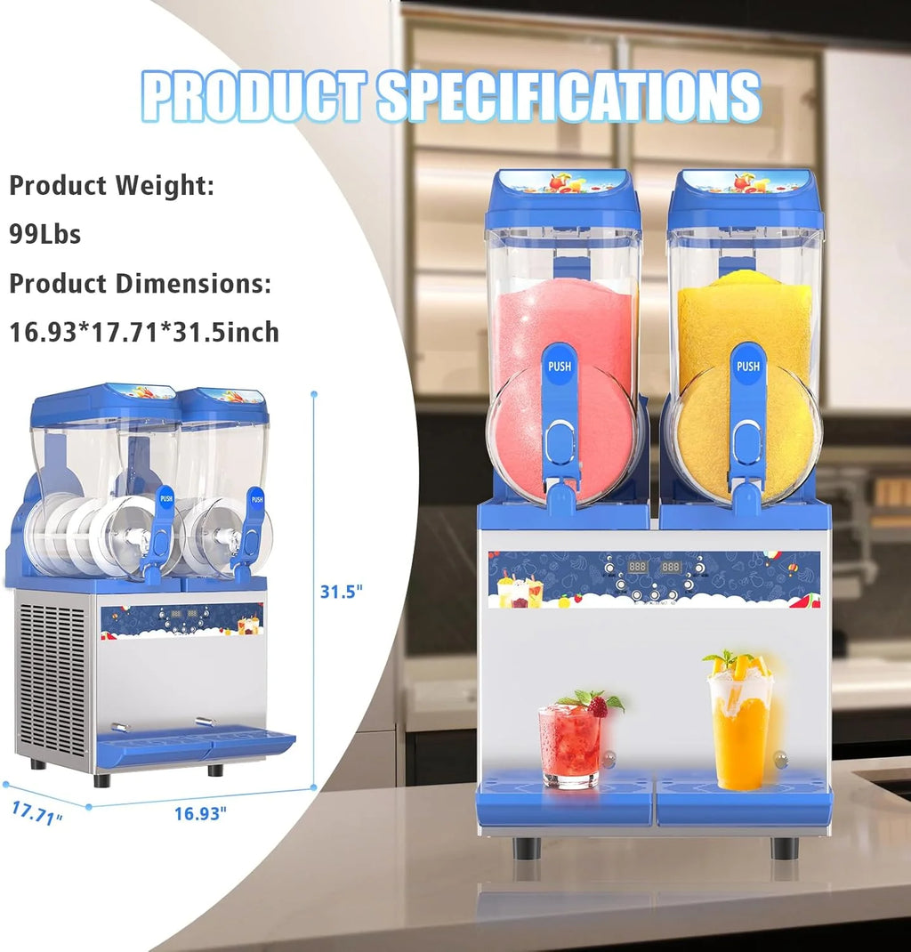 AnyDoor Commercial Slushy Machine, 30L, 1000W, Stainless Steel, Blue - 300-X