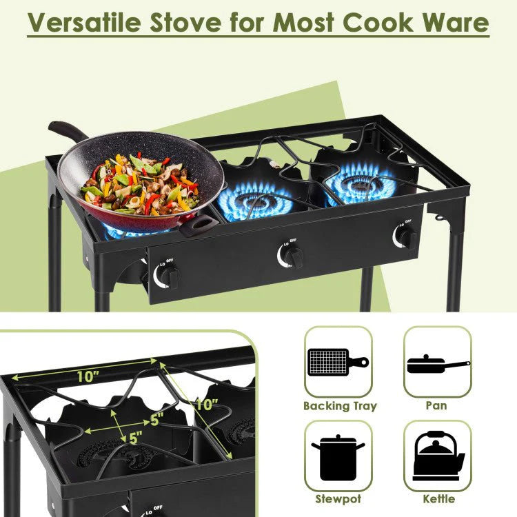 Portable 3-Burner Propane Camping Gas Stove 225000 BTU Cast Iron Black