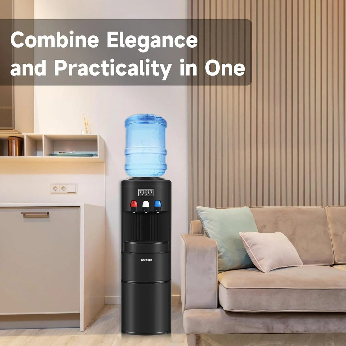 3-in-1 Hot and Cold Water Cooler With Built-In Ice Maker, Top Loading, Black - 3-5 Gallon Bottles