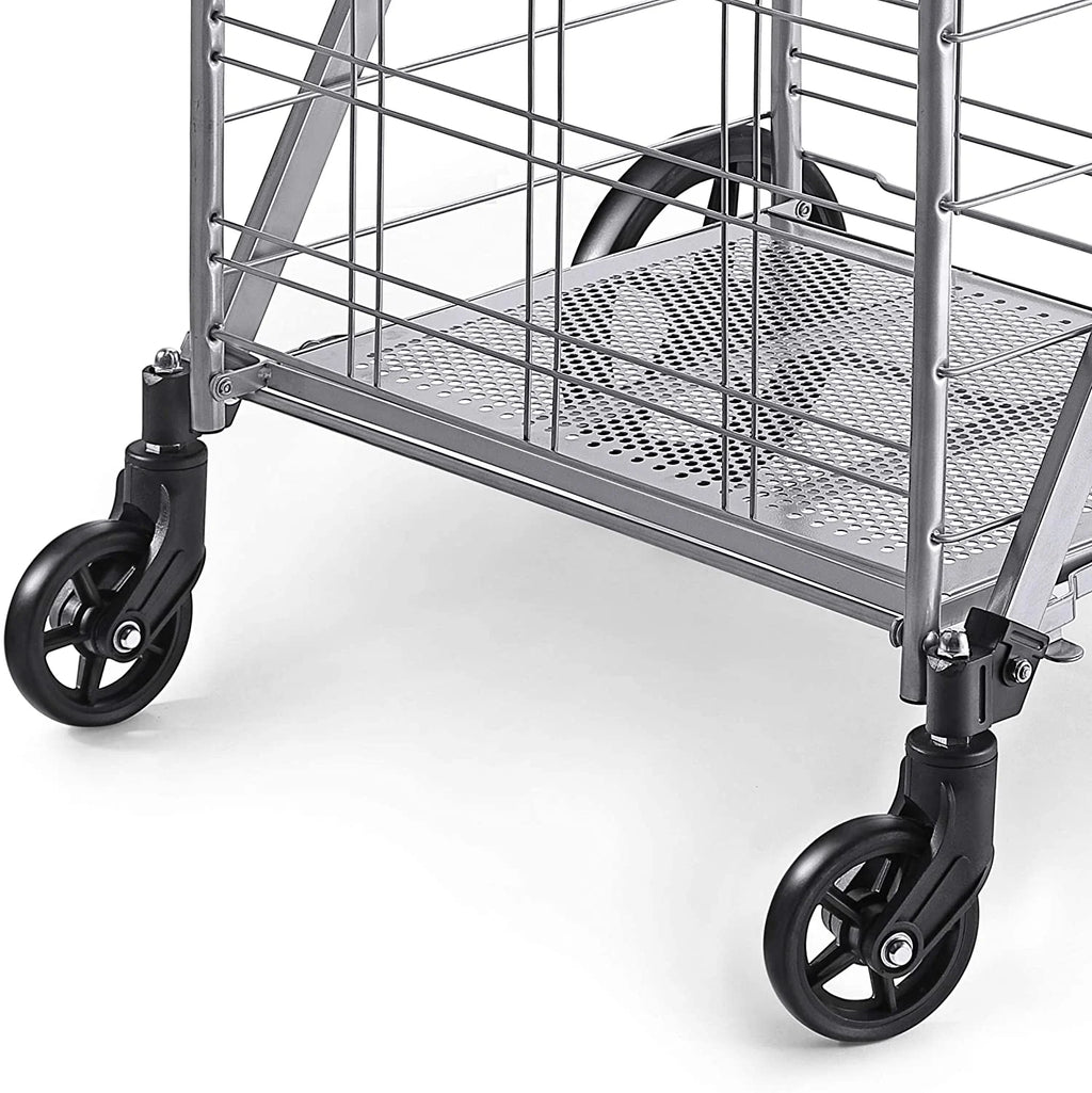 Wellmax Folding Metal Grocery Shopping Cart With Wheels, 31 x 24.5 x 40 Inches - WM99028S