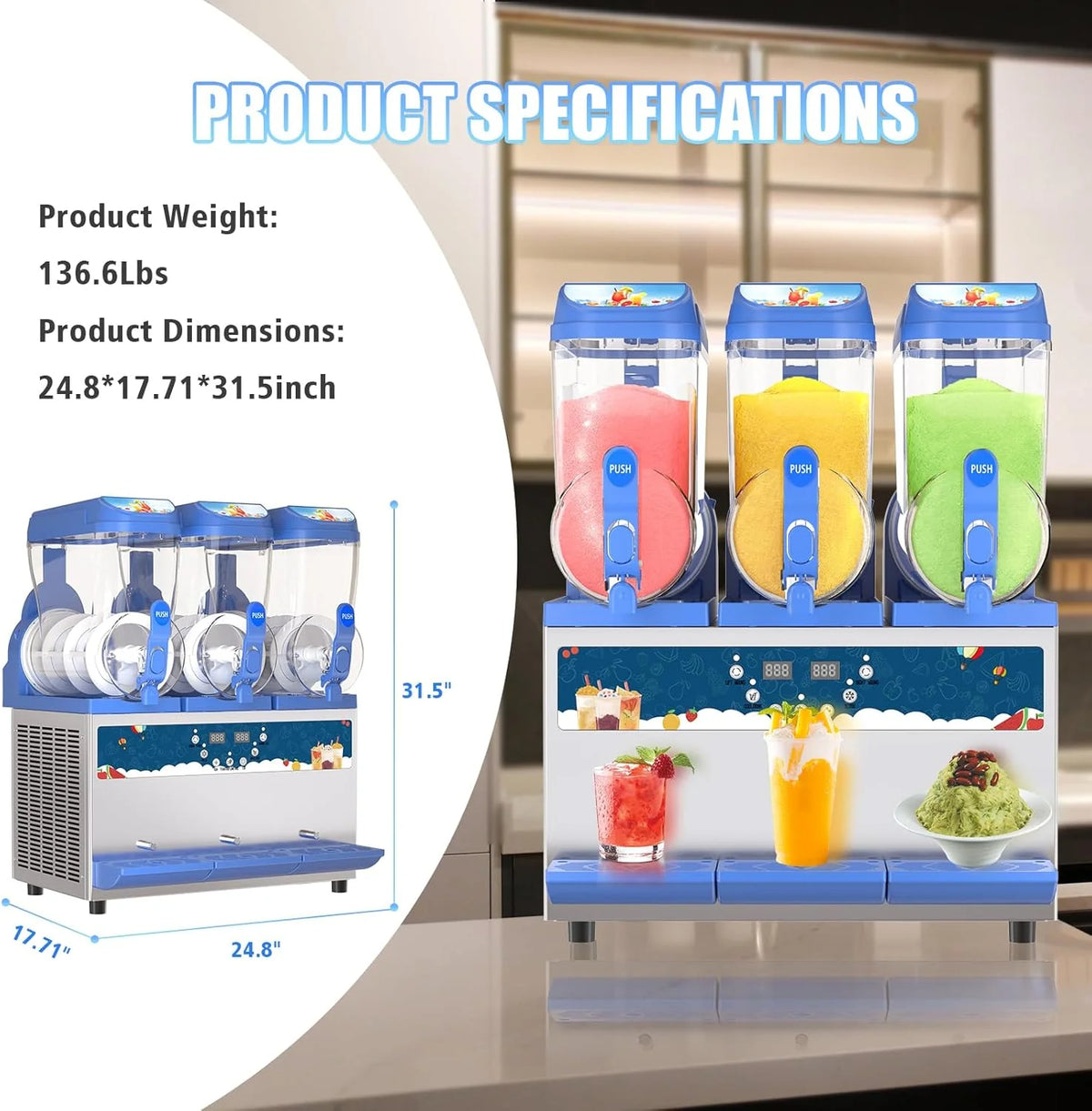 AnyDoor Commercial Slushy Machine, 30L, 1000W, Stainless Steel, Blue - 300-X