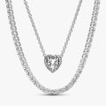 Tennis Choker & Heart Necklace Layering Set