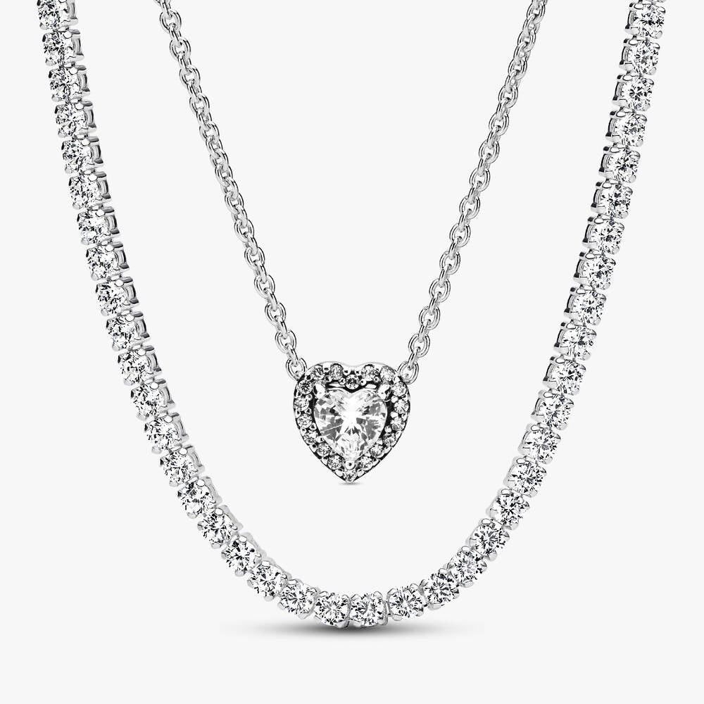 Tennis Choker & Heart Necklace Layering Set