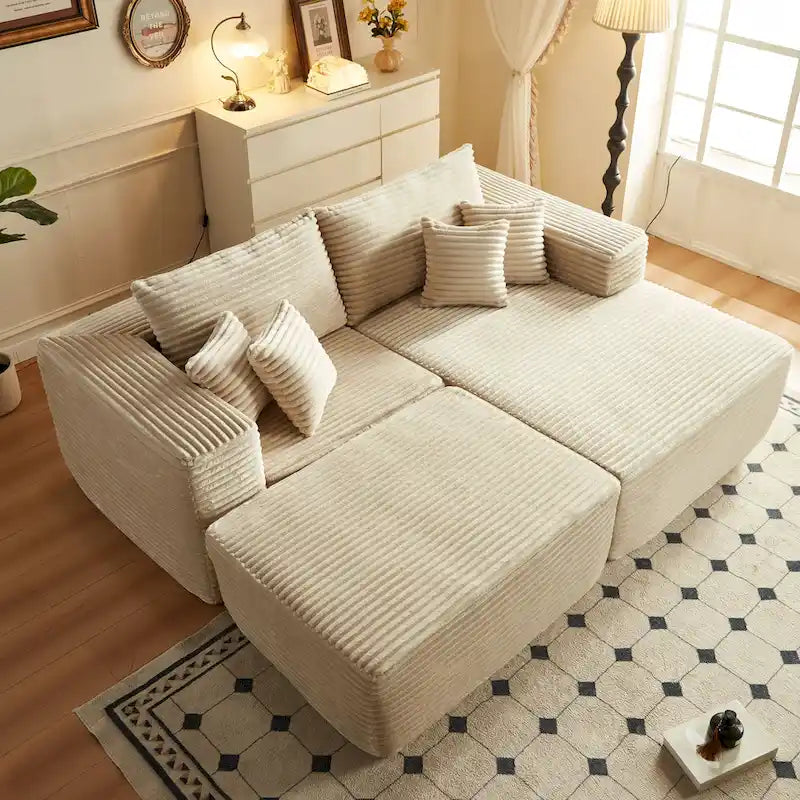 HOOOWOOO Plush L-Shaped Sectional Sofa With Removable Ottoman, 3-Piece, 80L x 69.3W x 35.4H x 59D
