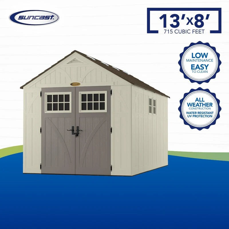 Suncast Tremont Plastic Storage Shed 8 ft W x 13 ft D, Taupe - BMS8135